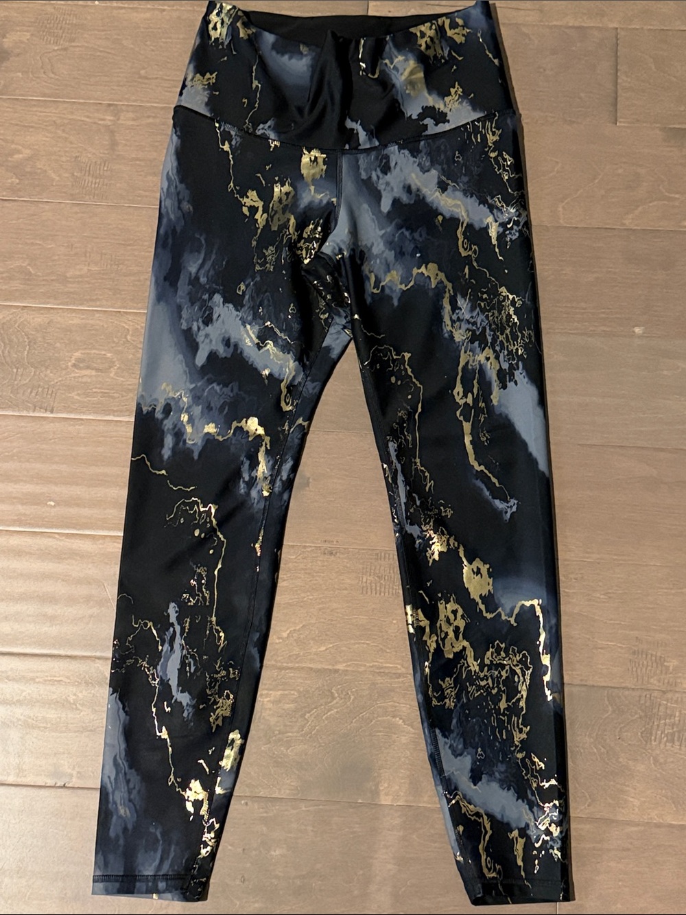 Women's Black & Gold Marble Print HigWaist Performance Jeans